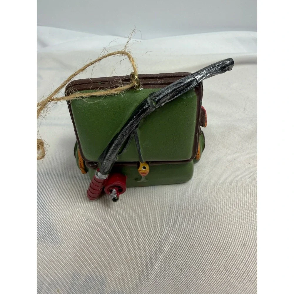 Fishing Tackle Box Christmas Ornament Resin Lures Reel Rod Cabin Decor Green